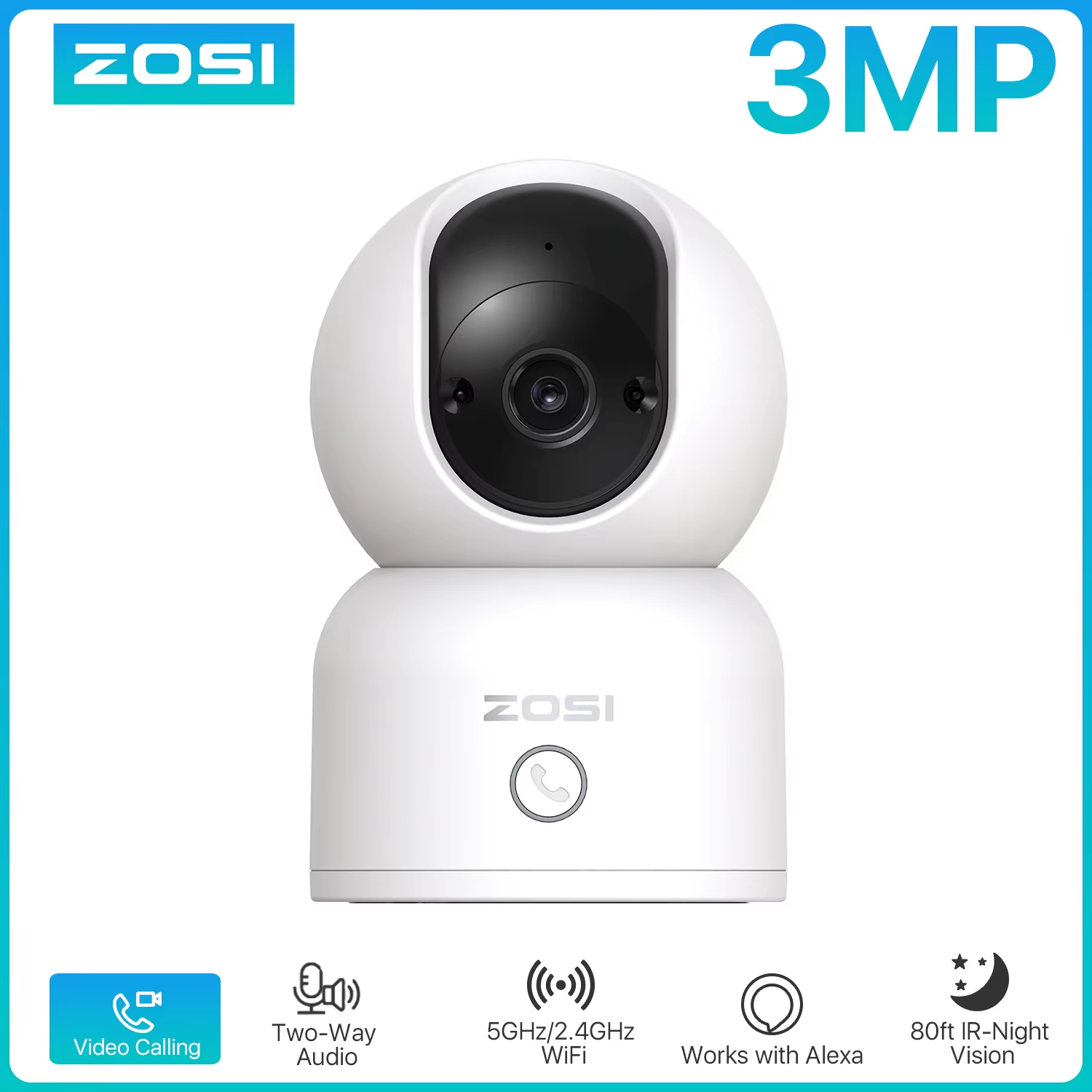 Smart Home Battery Camera Ezviz - ZOSI C518 Indoor Pan/Tilt Smart Security
