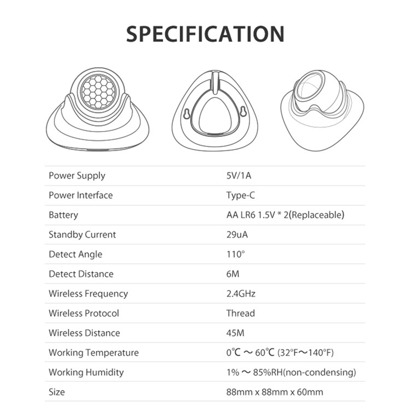 Smart Home Matter - FEDI-Matter Thread Human Presence Motion Sensor