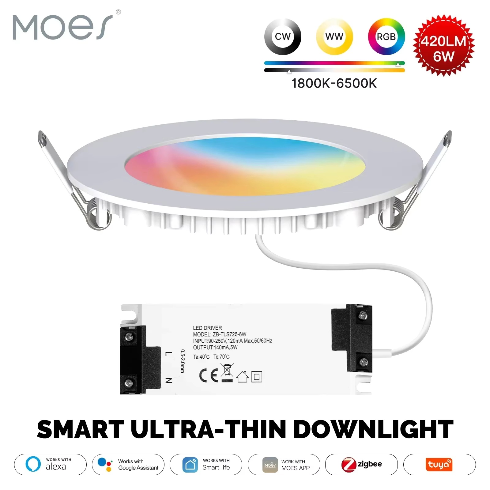 Smart Home Moes - MOES ZigBee Downlight Tuya Ultra Thin